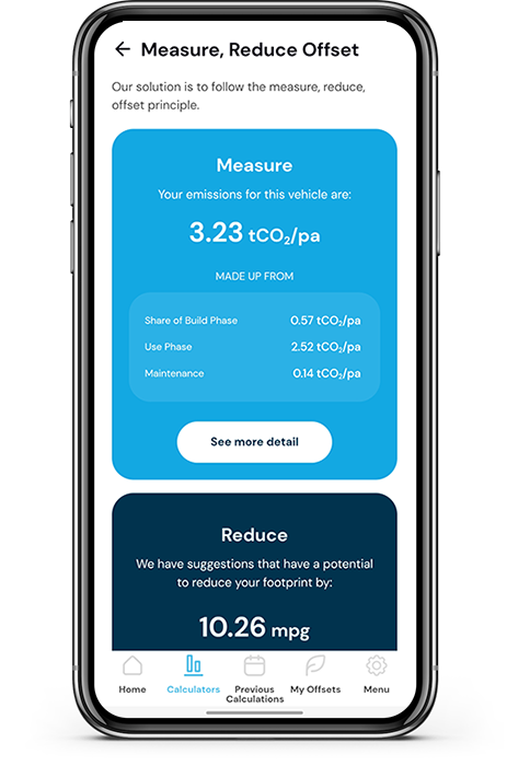 screenshot of our mobile app carbon footprint calulators